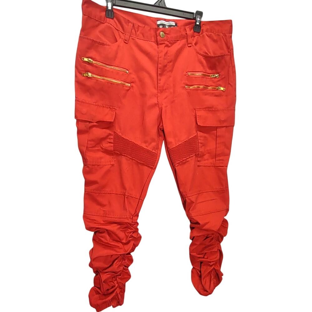 Brooklyn State Mens Designer Stacked Red Denim Slim Skinny Jeans Pants